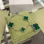 ??Loco?¡¥CLOVER 5 MOTIFS SIVLER MALACHITE BRACELET
