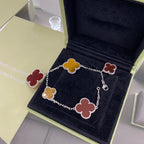 ??Loco?¡¥CLOVER 5 MOTIFS SIVLER CARNELIAN TIGER EYE BRACELET