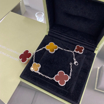 [moco jewellerys]クローバー5モチーフシルバーカーネリアンタイガーアイブレスレット