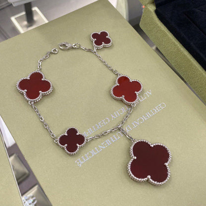 [moco jewelrys]CLOVER 5 MOTIFS SIVLER CARNELIAN BRACELET
