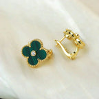 ??Loco?¡¥CLOVER MEDIUM 1 MOTIFS MALACHITE DIAMOND EARRINGS