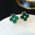 ??Loco?¡¥CLOVER MEDIUM 1 MOTIFS MALACHITE DIAMOND EARRINGS