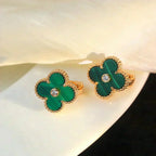??Loco?¡¥CLOVER MEDIUM 1 MOTIFS MALACHITE DIAMOND EARRINGS