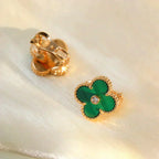 ??Loco?¡¥CLOVER MEDIUM 1 MOTIFS MALACHITE DIAMOND EARRINGS