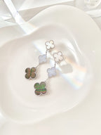 ??Loco?¡¥CLOVER 3 MOTIFS CHALCEDONY DARK MOP SILVER EARRINGS