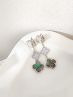 ??Loco?¡¥CLOVER 3 MOTIFS CHALCEDONY DARK MOP SILVER EARRINGS