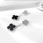 ??Loco?¡¥CLOVER 2 MOTIFS  DIAMOND ONYX EARRINGS SILVER