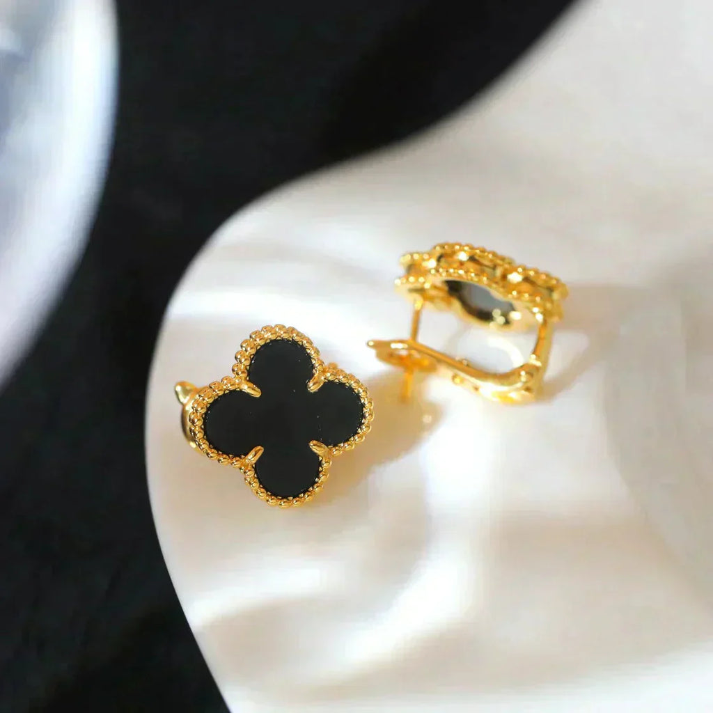 ??Loco?¡¥CLOVER MEDIUM 1 MOTIFS  ONYX STUD EARRINGS