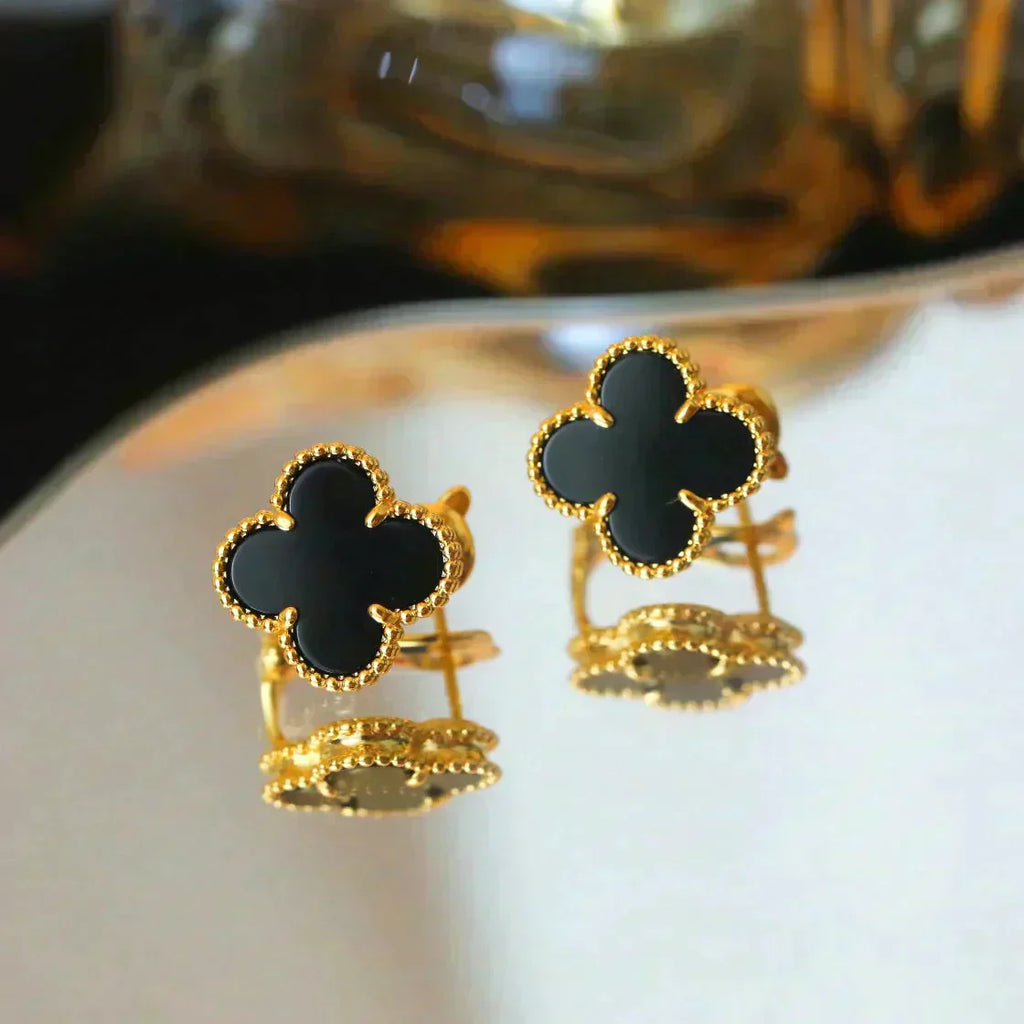 ??Loco?¡¥CLOVER MEDIUM 1 MOTIFS  ONYX STUD EARRINGS