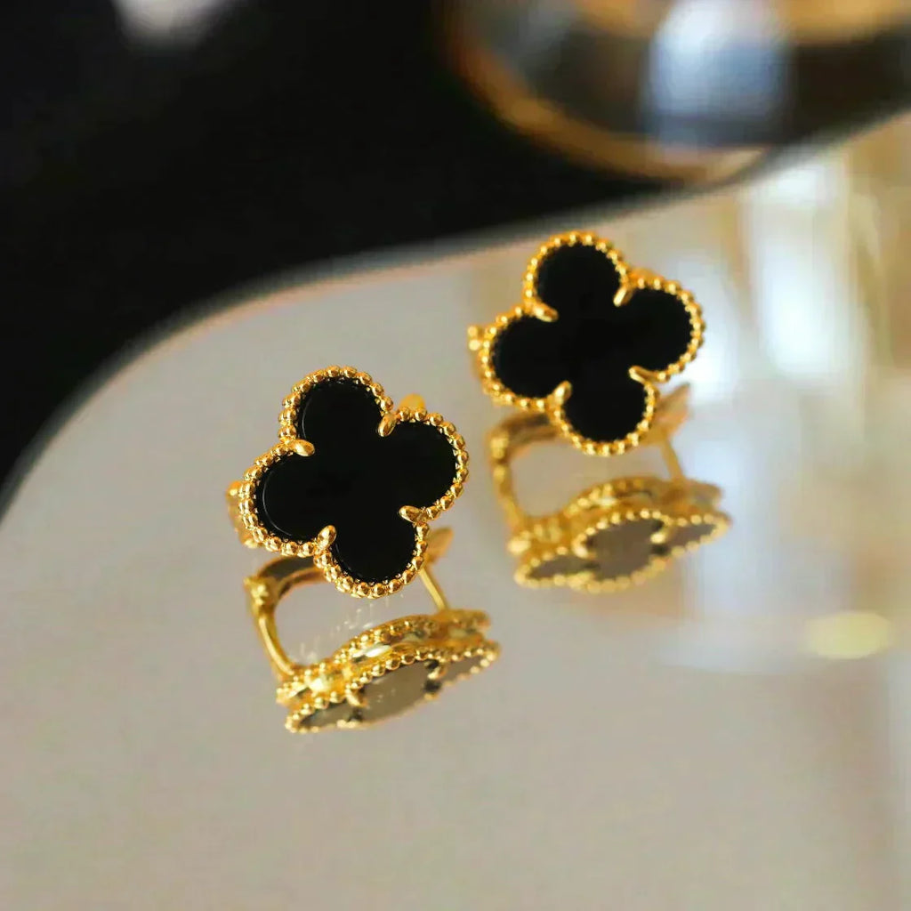??Loco?¡¥CLOVER MEDIUM 1 MOTIFS  ONYX STUD EARRINGS