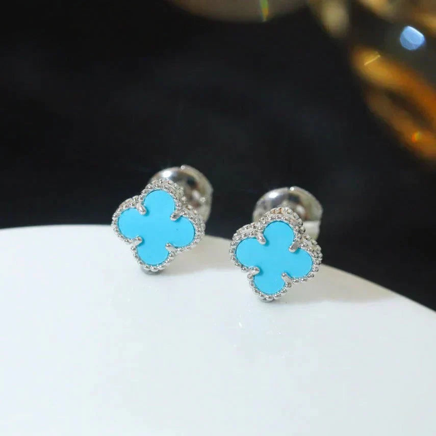??Loco?¡¥CLOVER MINI 9.5MM ONYX STUD EARRINGS SILVER