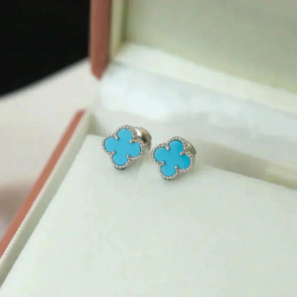??Loco?¡¥CLOVER MINI 9.5MM ONYX STUD EARRINGS SILVER