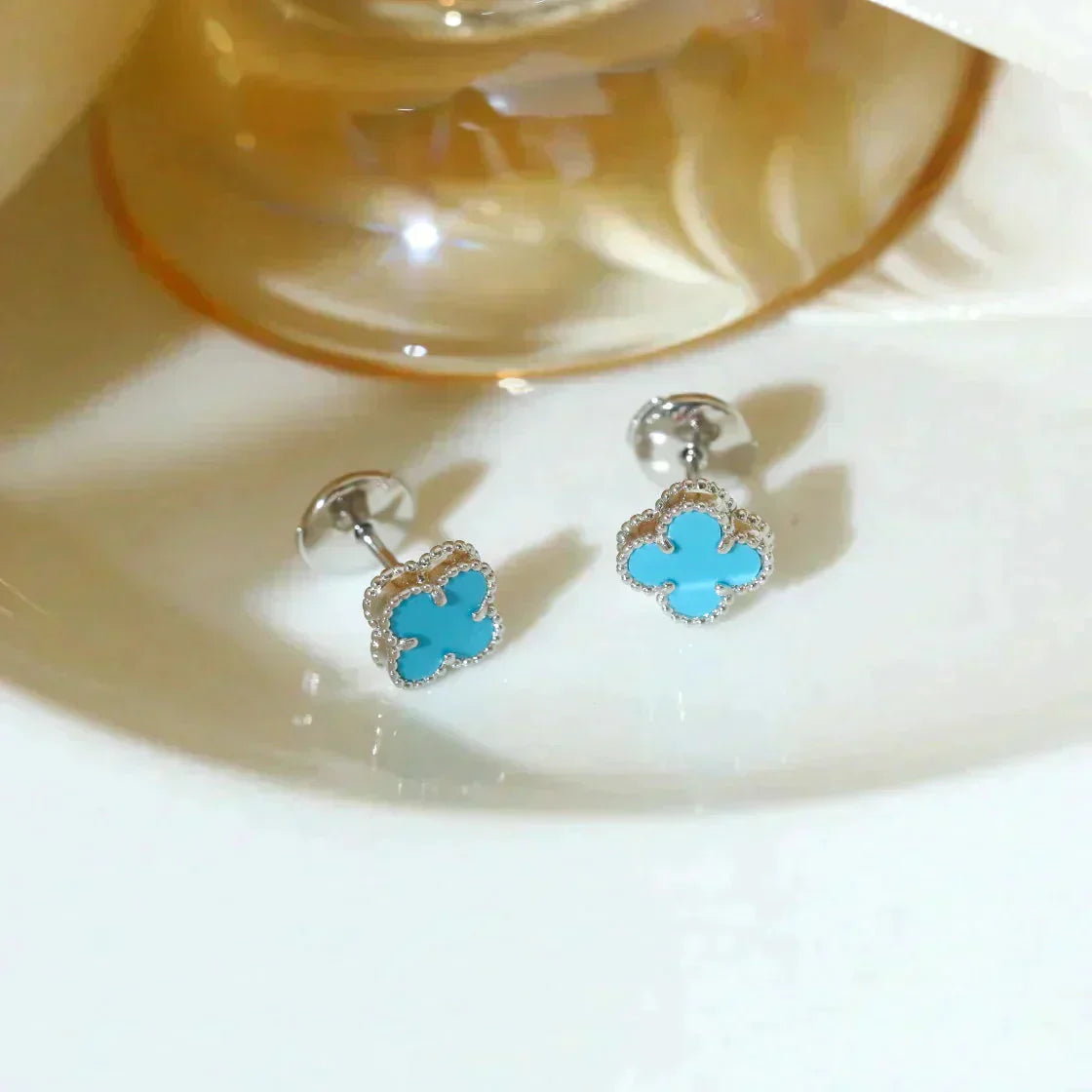 ??Loco?¡¥CLOVER MINI 9.5MM ONYX STUD EARRINGS SILVER
