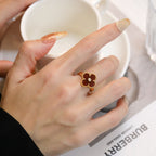 ??Loco?¡¥CLOVER CARNELIAN RING ROSE GOLD DIAMOND