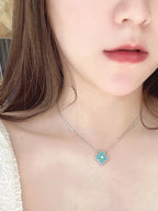 ??Loco?¡¥CLOVER 1 DIAMOND LIGHT BLUE SILVER NECKLACE