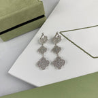 ??Loco?¡¥CLOVER 3 MOTIF DIAMOND SILVER DROP EARRINGS