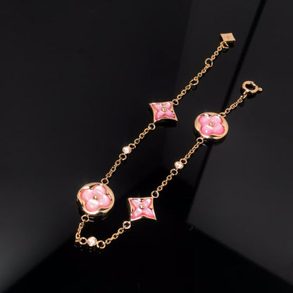[moco jewelrys]STAR AND SUN 4 MOTIF PINK MOP PINK GOLD BRACELET