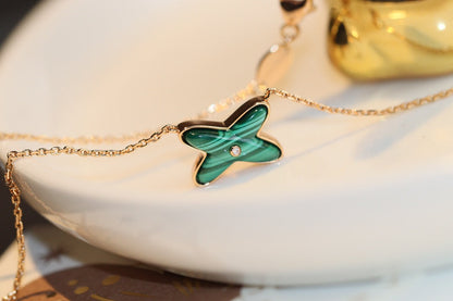 [moco jewelrys]JEUX MALACHITE 1 DIAMANT ROSA GOLD HALSKETTE