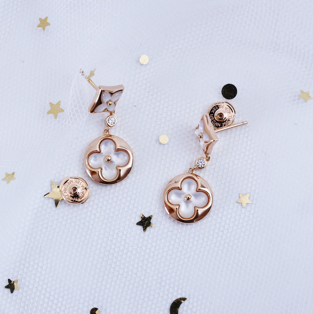??Loco?¡¥STAR AND SUN PINK GOLD MOP DROP EARRINGS