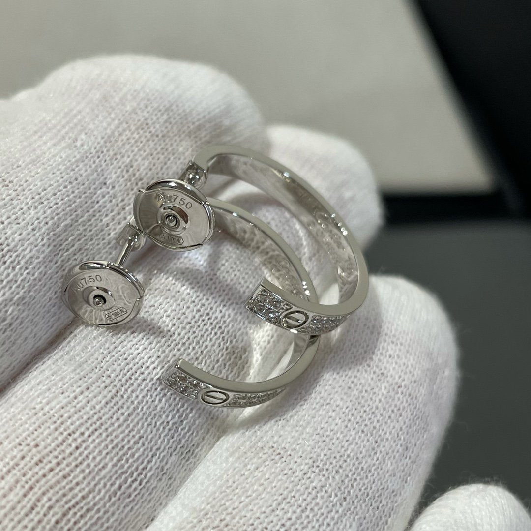 [moco jewelrys]LOVE DIAMOND SILVER HOOP EARRINGS