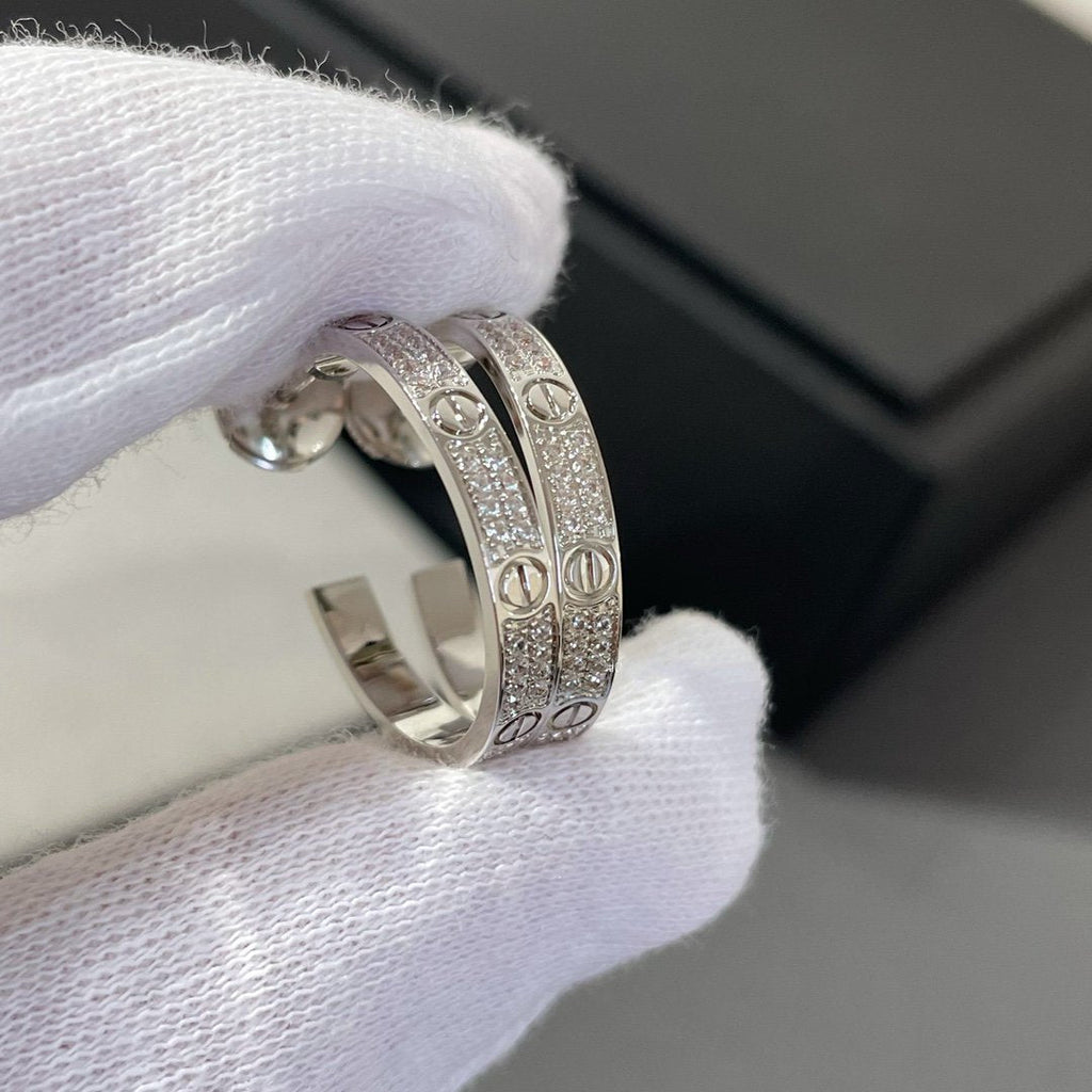 ??Loco?¡¥LOVE DIAMOND SILVER HOOP EARRINGS