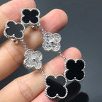 ??Loco?¡¥CLOVER 3 MOTIF DIAMOND ONYX SILVER EARRINGS