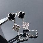 ??Loco?¡¥CLOVER 3 MOTIF DIAMOND ONYX SILVER EARRINGS