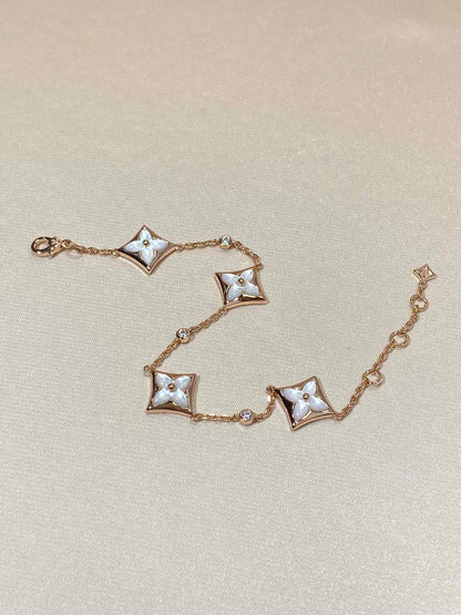 [moco jewelrys]STAR 4 MOTIF MOP DIAMOND PINK GOLD BRACELET