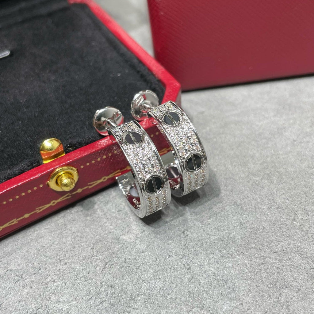 ??Loco?¡¥LOVE CERAMIC DIAMOND PAVED SILVER EARRINGS