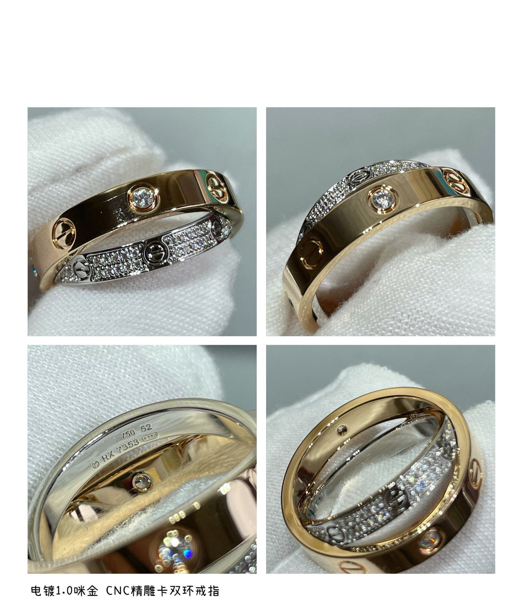 ??Loco?¡¥LOVE PINK GOLD SILVER DIAMOND DOUBLE RING