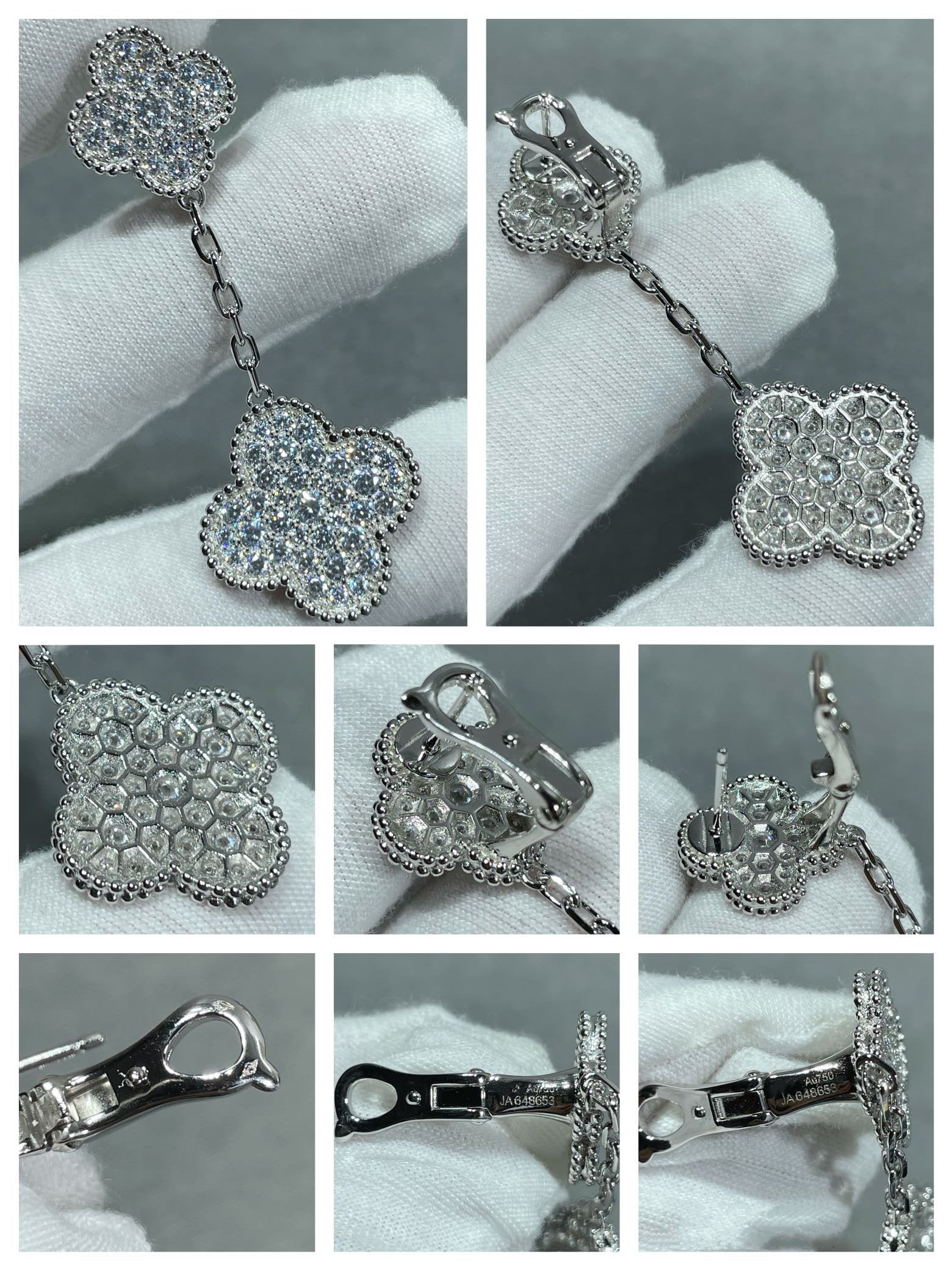 ??Loco?¡¥CLOVER 2 MOTIFS DIAMOND PAVED SILVER EARRINGS