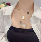 ??Loco?¡¥CLOVER 6 MOTIF MOP ONYX GOLD NECKLACE