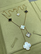 ??Loco?¡¥CLOVER 6 MOTIF MOP ONYX GOLD NECKLACE
