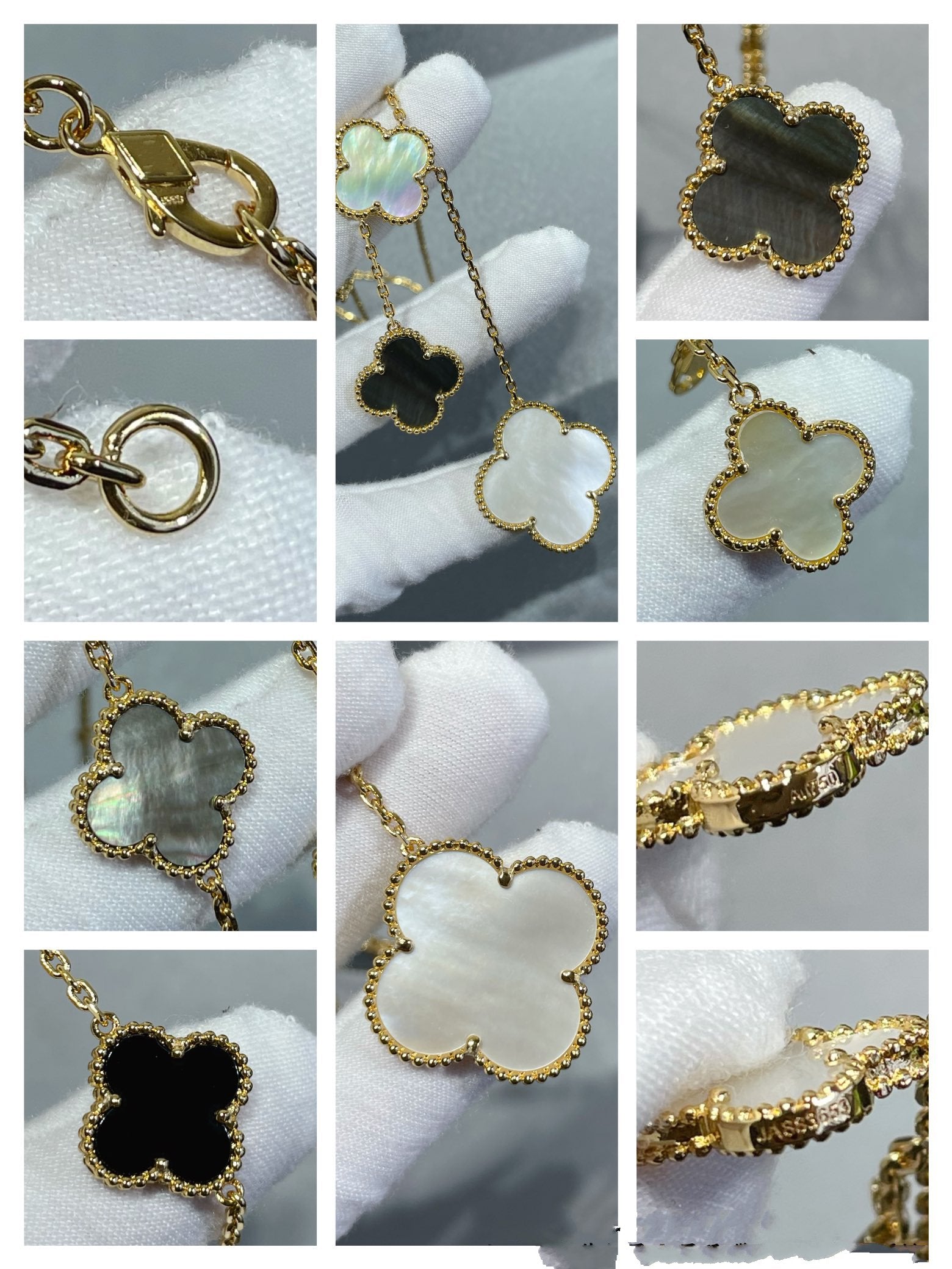 ??Loco?¡¥CLOVER 6 MOTIF MOP ONYX GOLD NECKLACE