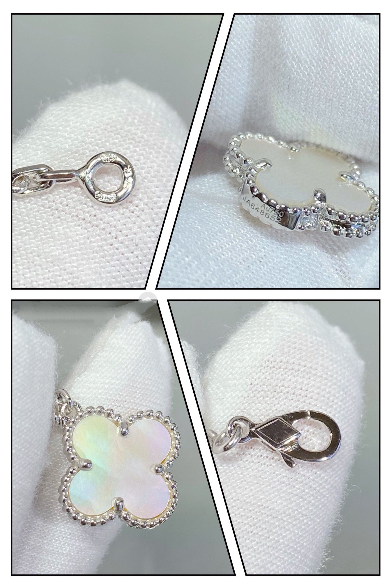 [moco jewellerys]クローバー5モチーフ ホワイトモップ シルバーブレスレット