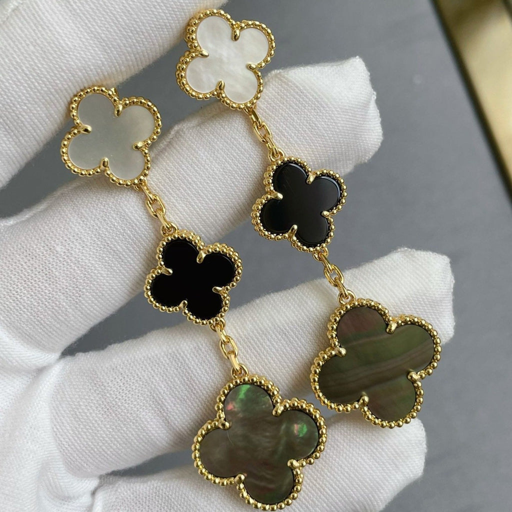 ??Loco?¡¥CLOVER 3 MOTIF MOP ONYX DARK MOP PINK GOLD EARRINGS