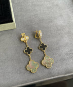 ??Loco?¡¥CLOVER 3 MOTIF MOP ONYX DARK MOP PINK GOLD EARRINGS