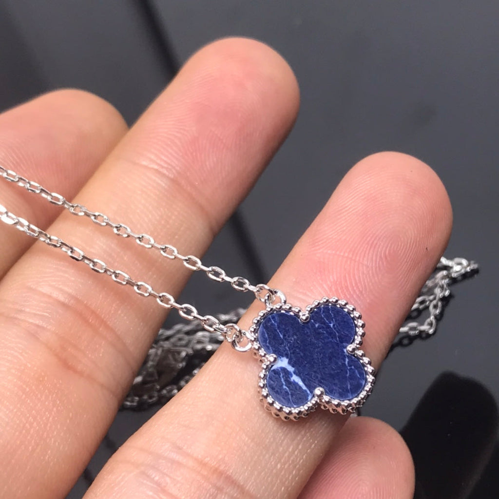 ??Loco?¡¥CLOVER PIETERSITE SILVER LONG NECKLACE