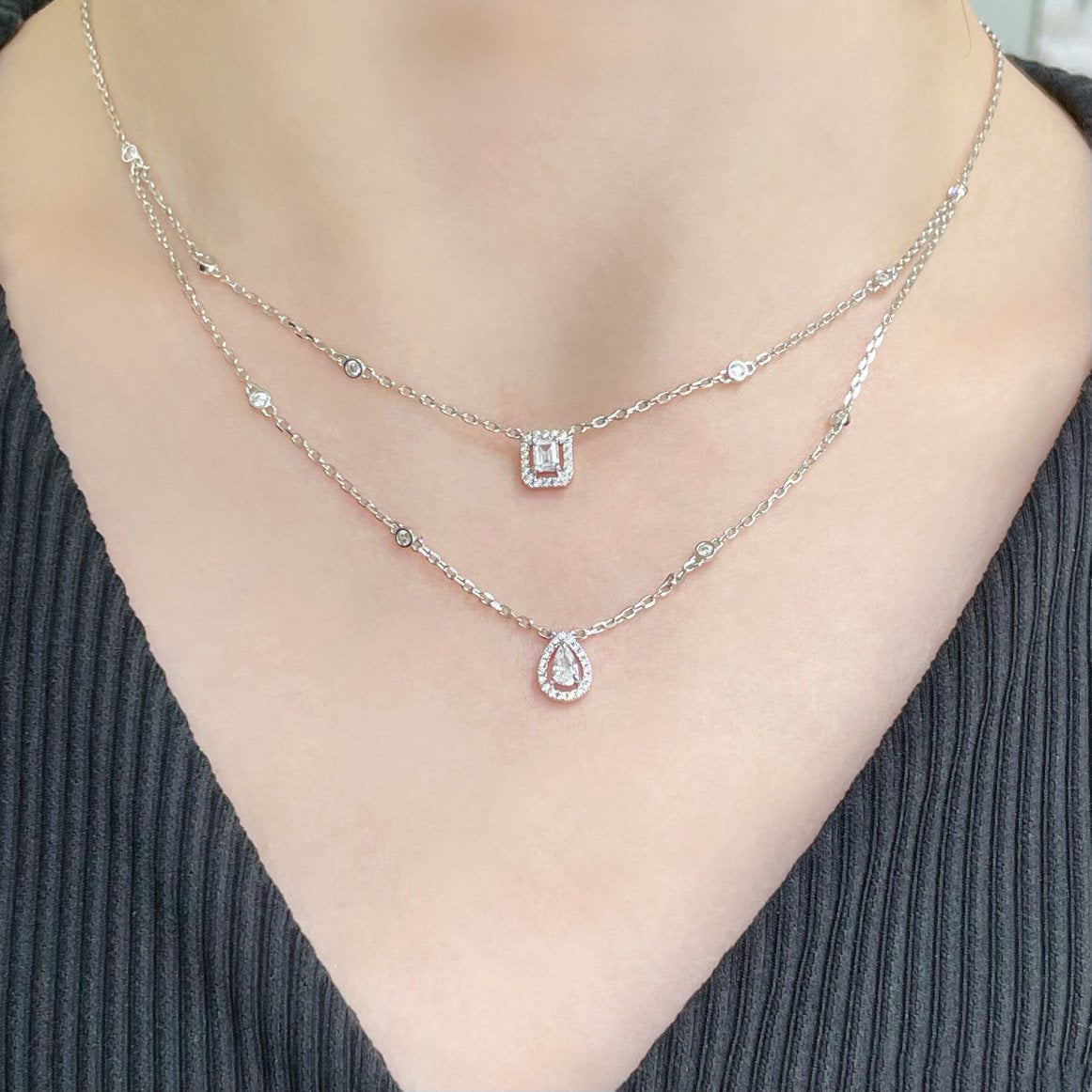 [moco jewelrys]MY TWIN 2 ROW DIAMOND NECKLACE