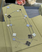??Loco?¡¥CLOVER 16 MOTIF CHALCEDONY MOP SILVER NECKLACE