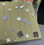 ??Loco?¡¥CLOVER 16 MOTIF CHALCEDONY MOP SILVER NECKLACE