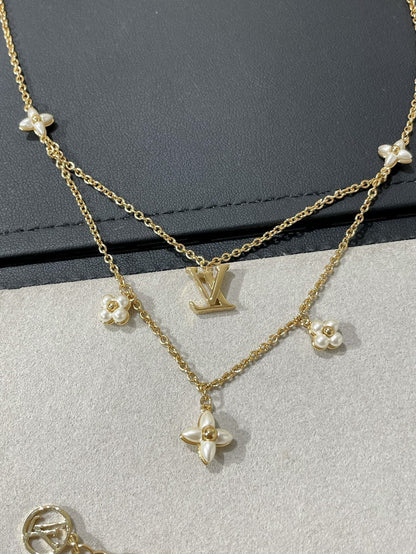 [moco jewellerys]フラワーグラム ゴールド モップ ダブルロウ ネックレス