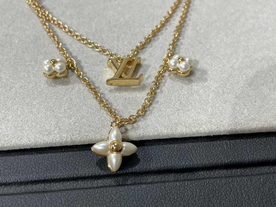 [moco jewellerys]フラワーグラム ゴールド モップ ダブルロウ ネックレス