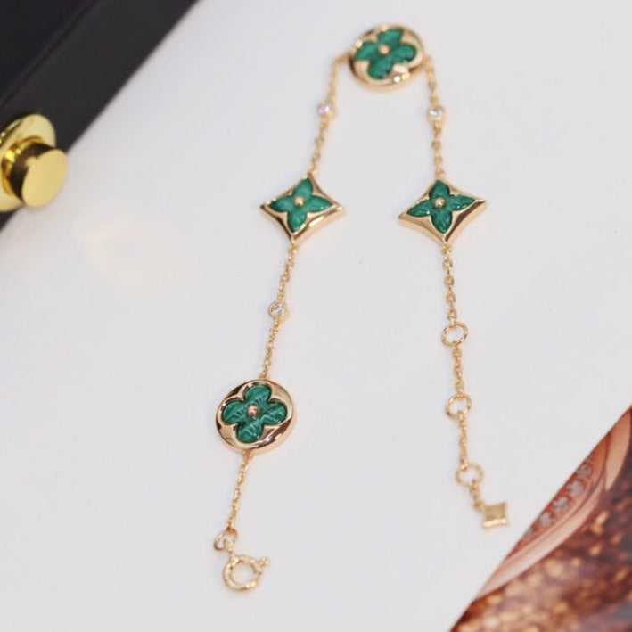 ??Loco?¡¥STAR AND SUN 4 MOTIF PINK GOLD MALACHITE BRACELET