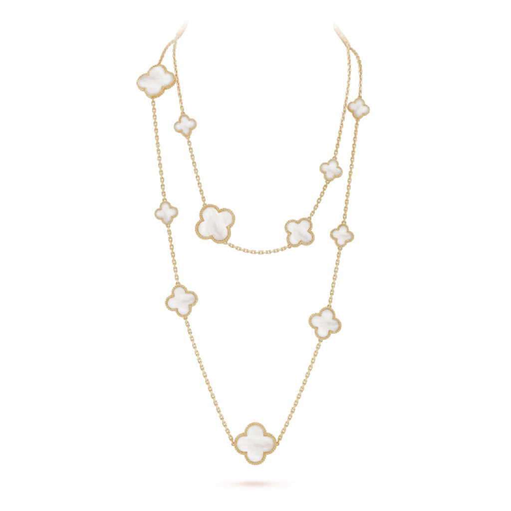 ??Loco?¡¥CLOVER 16 MOTIF WHITE MOP GOLD NECKLACE