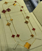 ??Loco?¡¥CLOVER 16 MOTIF CARNELIAN TIGER EYE ROSE GOLD NECKLACE