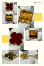 ??Loco?¡¥CLOVER 16 MOTIF CARNELIAN TIGER EYE ROSE GOLD NECKLACE