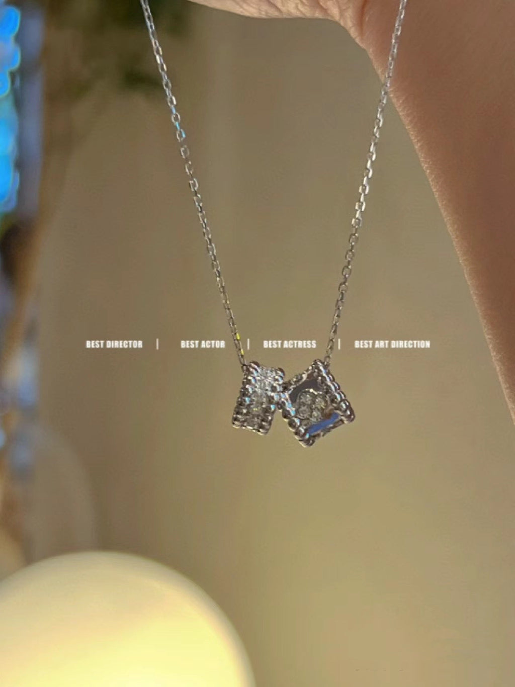 ??Loco?¡¥PERLEE DOUBLE PENDANT SILVER DIAMOND NECKLACE