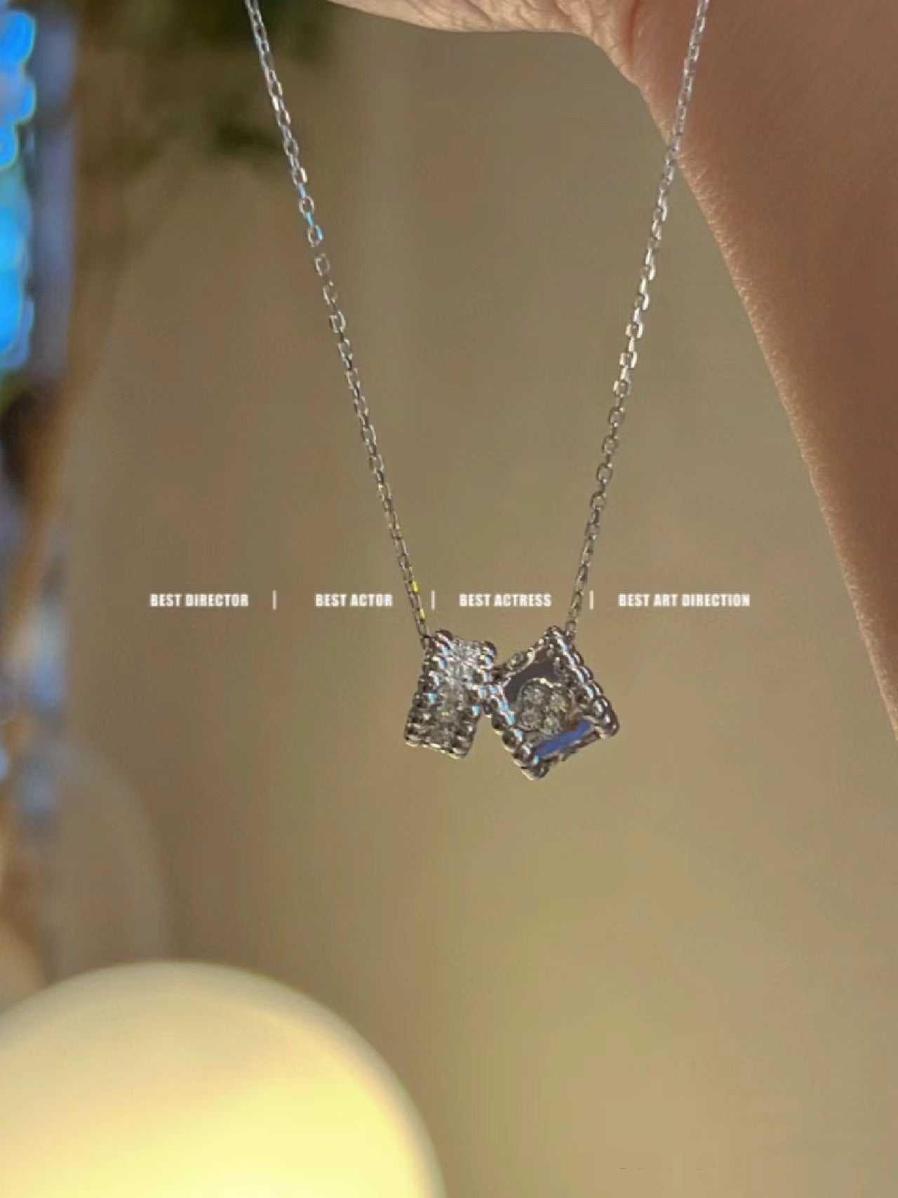 ??Loco?¡¥PERLEE DOUBLE PENDANT SILVER DIAMOND NECKLACE