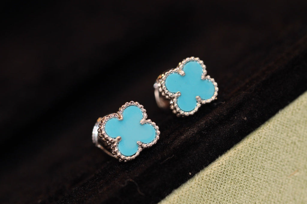 ??Loco?¡¥CLOVER MINI TURQUOISE SILVER STUD EARRINGS
